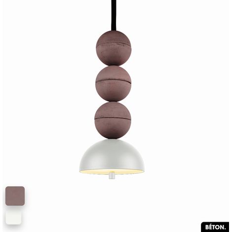 Lampe de suspension en béton - BOSFOR CONCRETE LILAS - BLANC 3 BALLES LED 14W (1/2)