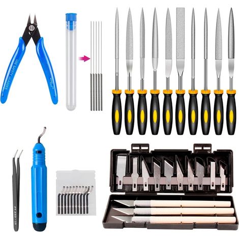 Kit Outils Imprimante 3D Outil Ébavurage Aiguilles Nettoyage Buse Couteau Gravure Outil Sculpture Bricolage Pièce Imprimante 3D Lime Précision Cisaille Grattoir Outil Usinage Avec Lame Burin Lame Déco