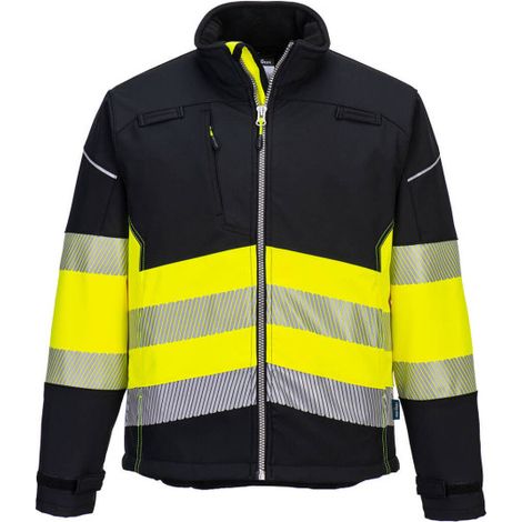Chaqueta Softshell bicolor de alta visibilidad clase 1 con 3 capas y cintas reflectantes PW375 XS Negro/Amarillo