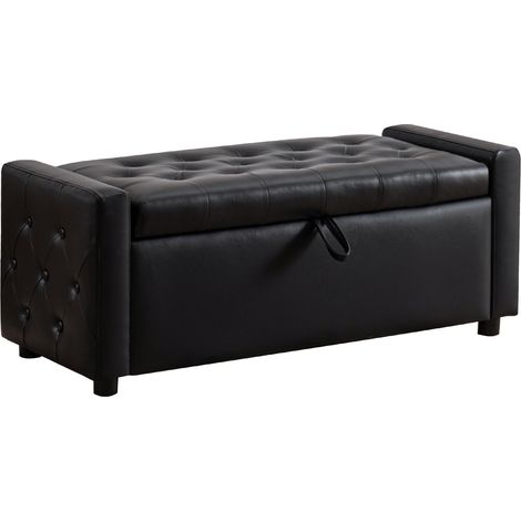 Banco arcón rectangular acolchado de polipiel PU negra 122 x 45 x 47 cm MODENUIT (1/5)