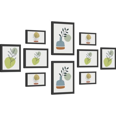 Lot de 10 Cadres Photo Noir avec Verre et Chevalet, Cadre Photos Murals Tailles Variées, Deux 20 x 25cm, Quatre13 x 18cm, Quatre10 x 15cm, pour Salon, Chambre, Bureau, Couloir ou Galerie (1/5)