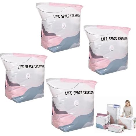 Lot de 4 sacs sous vide avec pompe - Sacs de rangement sous vide pour vêtements de voyage - Pour valises et couettes - Sacs de compression hermétiques s - M (1/5)