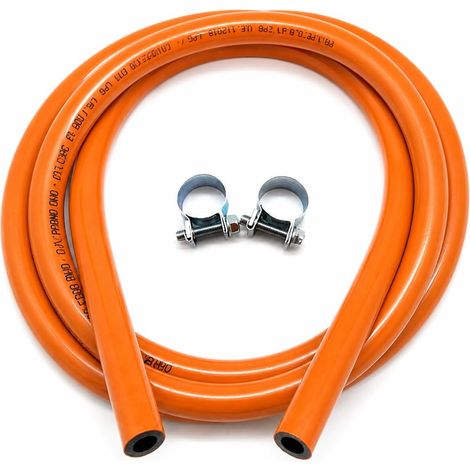 Tuyau flexible butane Tuyau pour gaz propane butane Comprend des pinces Diamètre intérieur 9 mm 1,5 mètres Approuvé Orange (1/5)