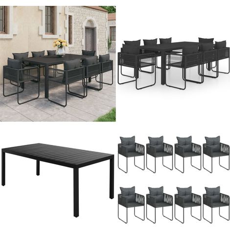 Set da Pranzo da Giardino 9 pz in Rattan PVC Nero - Tavolo da giardino - Sedie da giardino