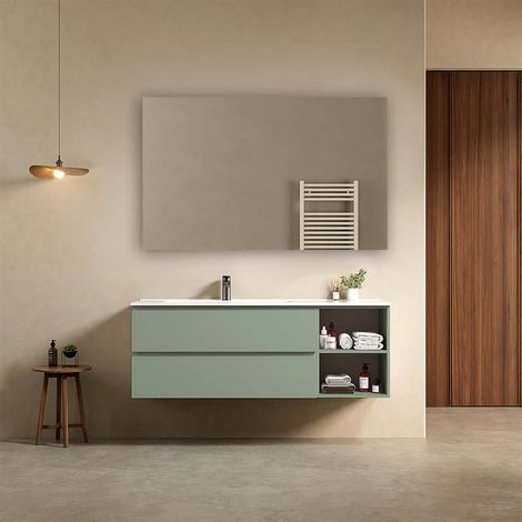 Mobile bagno sospeso 140 cm Verde Salvia Lavabo a Sinistra in Resina Specchio Quadro - Fiji Paint Plus (1/4)