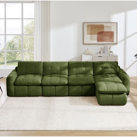 Modulares 4-Sitzer-Ecksofa 334x160x68 cm aus grüner Chenille, montagefrei – MEUBLIV (1/5)