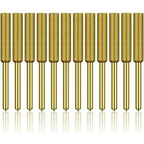 Lot de 12 affûteuses de tronçonneuse diamantées, meules à revêtement en titane haute dureté, meules, embouts de pierre pour affûteuse de tronçonneuse, 3/16 pouces 4,8 mm H122 Derrui (1/4)