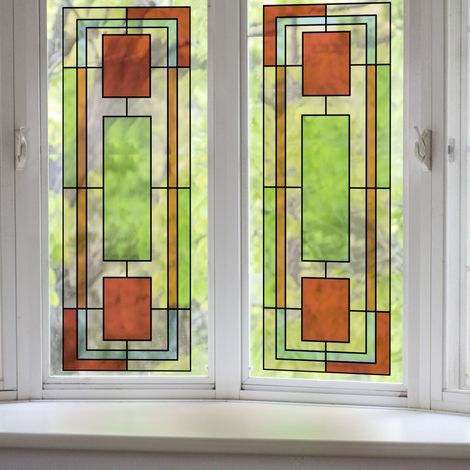 Sticker électrostatique Vitrail 67x47cm – Décoration intérieure pour vitre – Autocollant géométrique marron vert bleu – Effet lumineux – Plage (1/2)