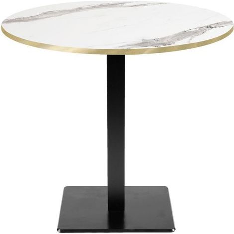 Table ronde Ø 70 cm - modèle Milan marbre blanc chants laiton