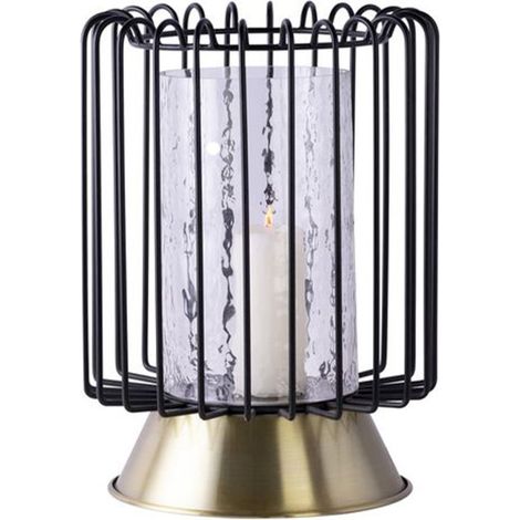 Bougeoir Rond Déco "Malibu" 31cm Noir & Or (1/4)