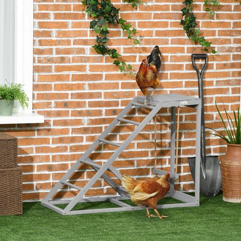 Perchoir en bois pour poule. aire de jeux en bois pour poules avec balançoire. échelle. plateforme. 96 x 40 x 71 cm. gris