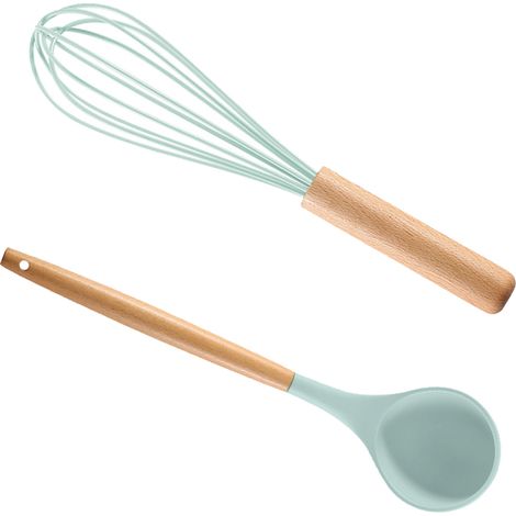 Ensemble Ustensiles Cuisine - Silicone Et Bois - Résistant Chaleur - Pour Casseroles Antiadhésives - Lot De 2 Pièces (1/5)