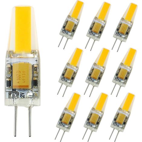 Lot de 10 ampoules LED G4 12 V AC/DC COB Ampoule LED 6 W Blanc chaud Angle de faisceau 360 [Classe énergétique A+]