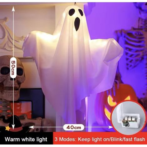 Halloween-Dekoration – Halloween-Geist – Geist mit Beleuchtung – Licht – Dekoration – Hängender Geist – LED-Beleuchtung mit 3 Funktionen – Batterien enthalten – Für drinnen und draußen geeignet – Flex (1/4)
