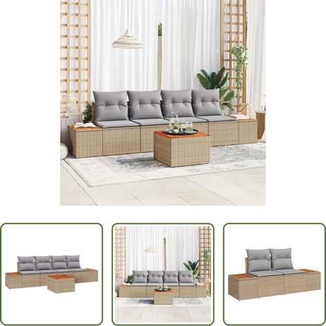 Gartentisch - Garten-Sofa-Set mit Kissen mit Speicher 5 pcs Beige Poly Rattan (1/5)