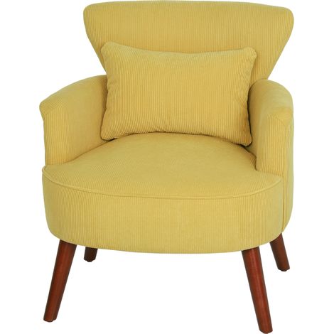 Fauteuil moderne, fauteuil d'appoint rembourré avec coussin lombaire, pieds en bois d'hévéa, jaune