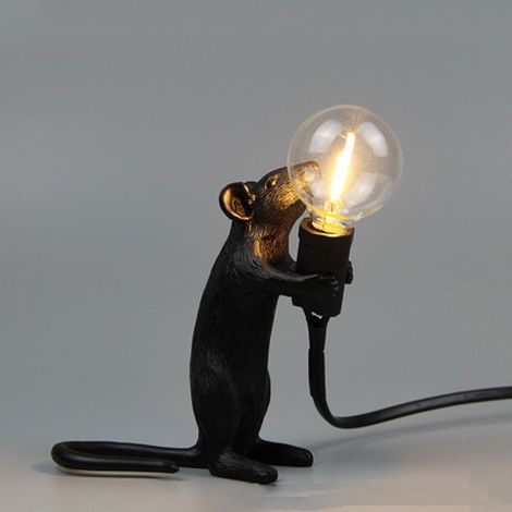 Lampe De Table Souris Originale En Résine E14 LED - Lampe Décorative Souris Pour Chevet Bureau Salon Cadeau (1/5)