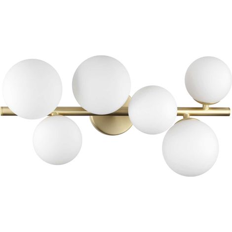 Ideal Lux PERLAGE 6-flammige Kugel-Deckenleuchte aus Messing, weißer Glasschirm (1/2)