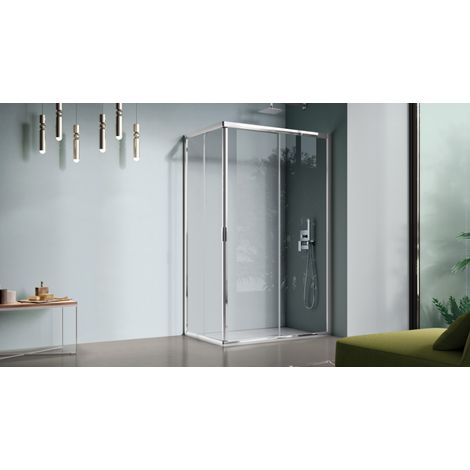 Box doccia rettangolare 70x90 cm con profili in alluminio brillantato cromo e finitura pannelli trasparente - America 4