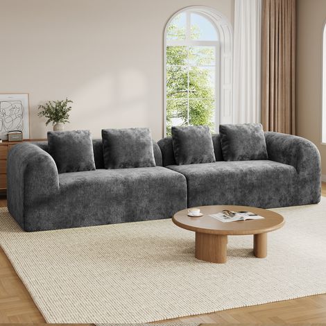 Divano modulare a 3 posti in ciniglia di alta qualità,non richiede montaggio,imbottitura in schiuma ad alta resilienza 32D,design moderno grigio per soggiorno,280x97x66cm (1/5)