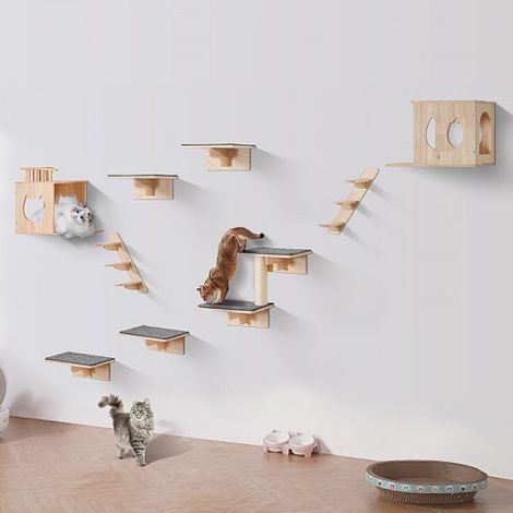 Estantes de pared para gatos , estantes de pared para gatos y perchas con tablas para saltar, camas para gatos, hamacas y árboles para gatos, muebles y estantes para gatos de hasta 40 libras para dorm (1/5)