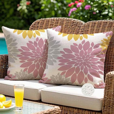 Housses Coussin 40x40 Extérieur Imperméable Rose Dahlia Fleur Printemps Été Moderne Decoration Boheme Taie d'oreiller Canapé pour Salon de Jardin Patio Chambre Maison Décor, Lot de 2 (1/5)