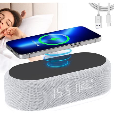 1 Réveil numérique, charge sans fil 15W, affichage LED, température, veilleuse, variateur luminosité, chambre (1/5)