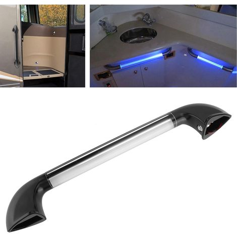 Poignée de maintien de 45,7 cm (18 pouces) en alliage de zinc avec éclairage LED pour camping-car et yacht (12 V/24 V). (1/5)