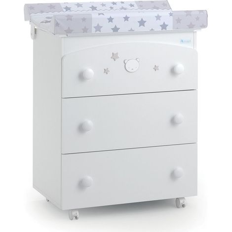 Bagnetto-fasciatoio Baby Dream Azzurra Design Bianco fasciatoio per neonati bambini legno cassetti ruote cambio pannolino bagnetto (1/3)
