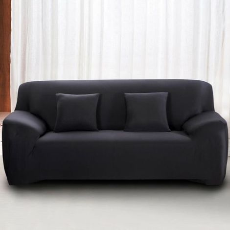 Housse de Canapé 4 Places avec Accoudoir Extensible - Revêtement de Canapé Pour salon chambre - NOIR - MONDEER (1/4)
