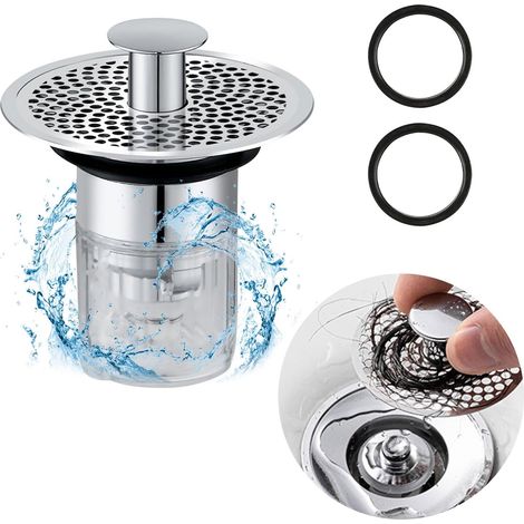 Bonde de Lavabo Universelle Pop Up 34-40 mm, Filtre Anti-Clogging et Anti-Odeur, Bouchon pour Lavabo et Cuisine, Filtre à Cheveux, Bonde de Vidange Renforcée (1/5)
