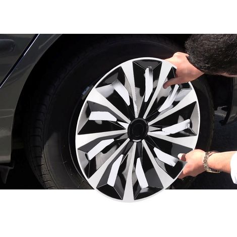 Lot de 4 enjoliveurs 15 pouces, remplacement R15, universels pour voiture, camion, SUV, fourgonnette, argent et noir. (1/5)