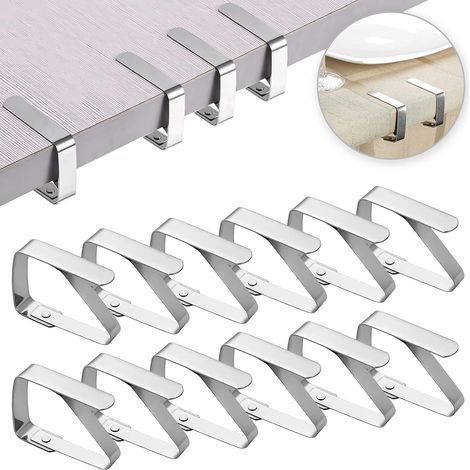 Pinces à nappe en acier inoxydable, lot de 12 pinces à nappe réglables, pinces à nappe antidérapantes pour jardin, cuisine, maison, restaurant, pique-nique, fête, mariage (1/5)