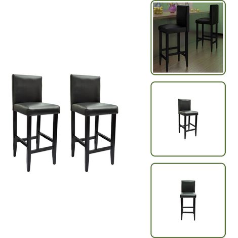 Tabourets de bar lot de 2 noir similicuir - Tabouret De Bar - Tabourets De Bar - Chaise Haute - Mobilier De Cuisine - Décoration Intérieure (1/5)