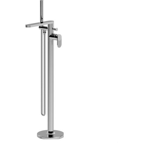 Modern Freestanding Round Bath Shower Mixer Tap with Fluted Lever Handle and Kit - Chrome (1/4)