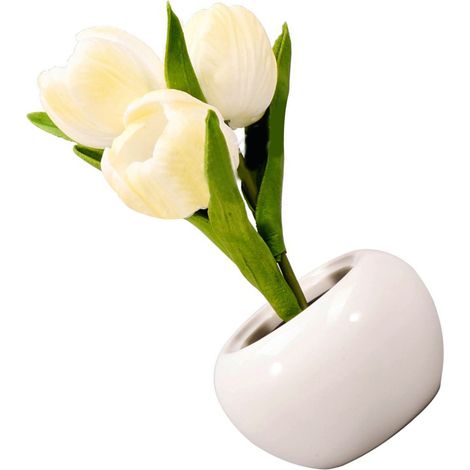 Lampe de table tulipe à lumière douce, en céramique PU blanche, avec base en céramique raffinée. Fonctionne sur piles. Idéale pour les librairies et les cafés.