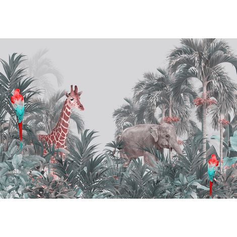 Papier peint panoramique Enfants - Animaux de la Jungle - 130 cm x 88 cm (1/2)