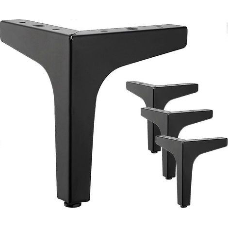 Lot de 4 pieds de meubles en métal noir de 10 cm, adaptés aux armoires, canapés, tables basses, supports TV et autres meubles. (1/5)