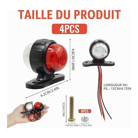Feux de Gabarit Latéral LED 12v 24v, Feux de Position Latéraux Arrière Blancs Rouges à LED, pour Remorque, Bus, SUV, Caravane, Camionnette (1/4)