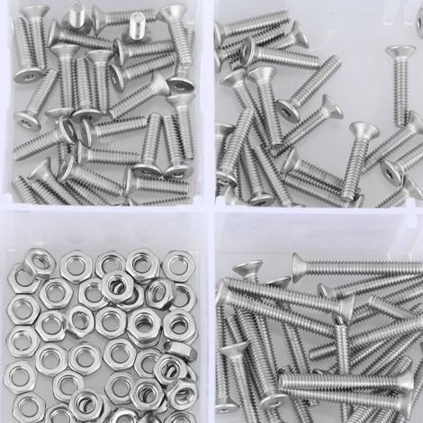 Zoternen Fafeicy Lot de 230 vis à tête plate M2 en acier inoxydable 304, vis et écrous à six pans creux, tête plate, boulons et écrous pour quincaillerie (1/5)