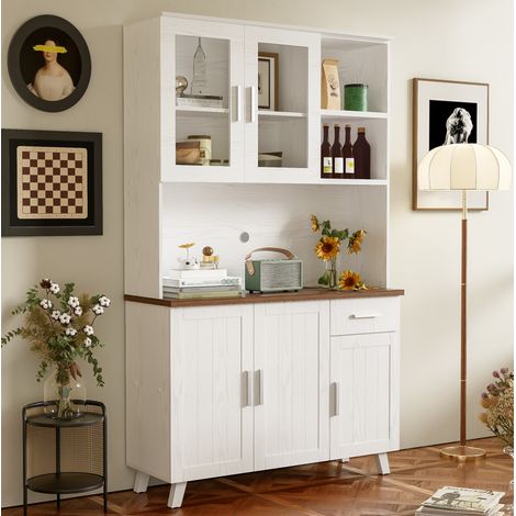 Aparador alto, aparador de salón en madera veteada blanca, para salón y comedor (1/5)