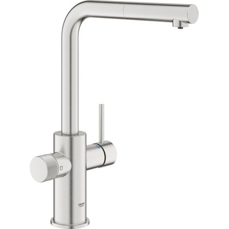 Mitigeur de lavabo GROHE Blue Pure Minta avec sortie d'eau filtrée – Finition supersteel – Hauteur 360° – SKU 30590DC0 (1/2)