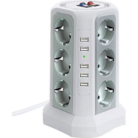 Multiprise parafoudre 12 prises CA et 5 ports USB – Interrupteurs individuels – Protection 1500J – Câble en cuivre pur 2m (1/4)