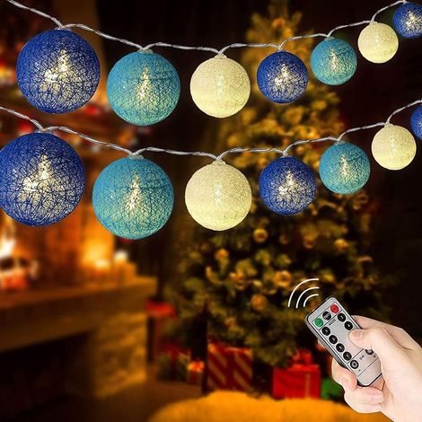 USB LED Cotton Ball String Lights, 3M 20 LEDs 8 Modes with Remote Control Timer for Balcony, Christmas, Wedding, Party, Bedroom Decorations (1/5)