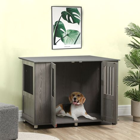 Cage pour chien, 2 portes, avec serrure, 114 cm x 60 cm x 82 cm, grise (1/5)