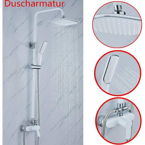 Weiß Duschsystem bad Regendusche Set, Duscharmatur Kopfbrause Handbrause Set Armatur Duschbrause Badezimmer Duschset mit Wandhalterung Duschköpfe (1/5)