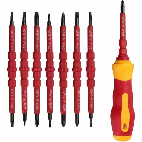 Lot de 7 tournevis d'électricien isolé 500 V avec tournevis testeur, tournevis isolé avec poignée, tournevis isolant magnétique interchangeable, kit d'outils de réparation (1/5)