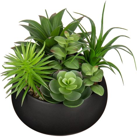 Plantes artificielles de 17 cm en pot en céramique noire - Fausses plantes succulentes artificielles - Petites plantes artificielles en pot pour décoration de bureau, de maison et d’étagère (1/5)