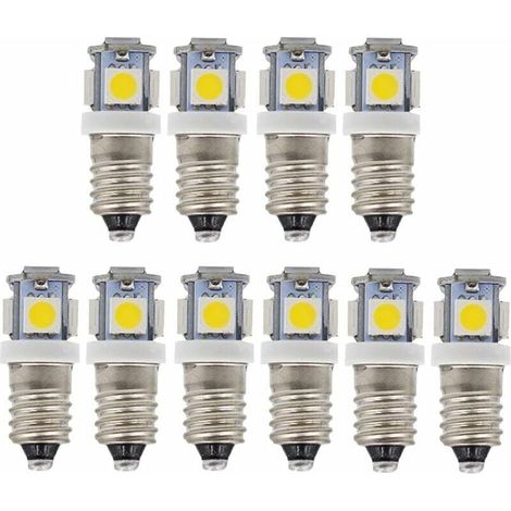 10pcs E10 6V Blanc froid ampoules LED 5SMD 0,5 W 50LM Les lamp（Blanc Froid） (1/4)
