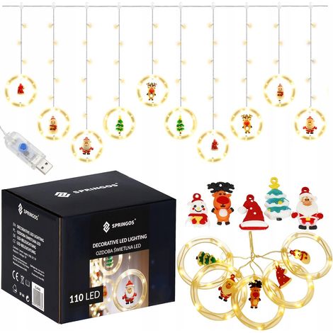 TENDA LUMINOSA ghirlanda 110 LED stalattiti USB 300 cm PALLINE DI NATALE LUCI